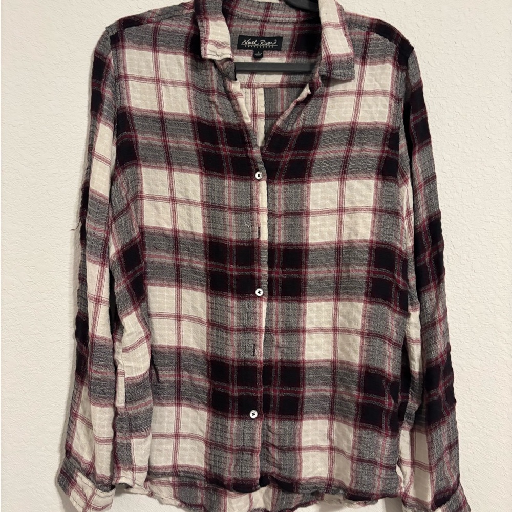 Plaid Button Down Shirt - Black, Red, White